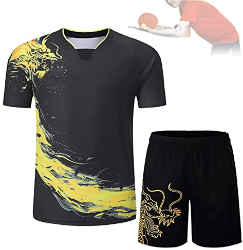 Bias&Belief Ensemble De Maillots De Tennis De Table Dragon pour Femmes/Hommes, Sets De Badminton Pingpong Kids Sportswear Training Jersey T-Shirt Shorts Clothes, Table Tennis Set,2XL,Black