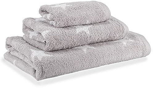 CASTMA - Toallas de Baño Gama Stars | Set de 3 Toallas Rizo Jacquard 100% Algodón para Tocador (30 x 50 cm) Lavabo (50 x 100 cm) Ducha (70 x 140 cm)