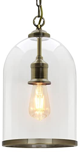 Antique Brass Pendant Light Glass Ceiling Lampshade Bell Vintage Chain Lantern H3054-F