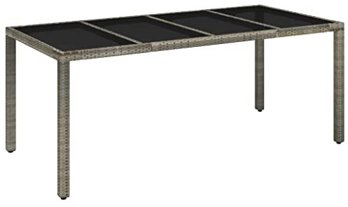 vidaXL Mesa de Jardín Superficie Tabla Mueble Mesita de Exterior para Cocina Terraza Jardín Comedor de Vidrio Ratán PE Gris 190x90x75 cm