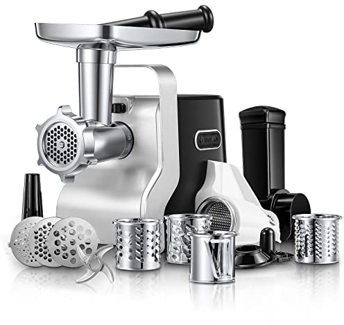Electric Meat Grinder Heavy Duty - 5 in1 Meat Grinders for Home Use - 3000W Max Powerful - Sausage Stuffer with 3 Stainless Steel Grinding Plates - Size #12 (black)