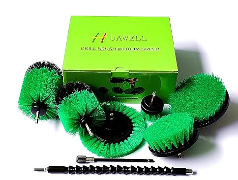 HUAWELL Bohrerbürste mit langem Aufsatz-Set, grün, Küchenreinigungsbürsten, Allzweckbürsten für Badezimmer, Küche, Fugenmörtel, Wanne, Fliesen, Ecken, Auto, Grün, H783758-982