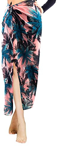 Jupe Sarong pour Femme, Longue Plage Enveloppée Cocotier Imprimé Bikini Sarong Enveloppé Mousseline de Soie Bikini Jupe Voyage Natation Vacances d'été Plage Piscine
