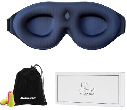 ALASKA BEAR 100% Blackout Sleep Mask Most Comfortable Contoured Eye Cups and Nose Covering for Women Men, 3D Pillowy Soft Light Blocking Eye Mask 0 Pressure on Eyelids & Eyelashes, Earplugs Set, Blue
