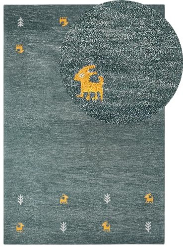 Beliani Gabbeh Teppich Wolle Grün Western Tiermotiv Handgetuftet 200 x 300 cm Calti