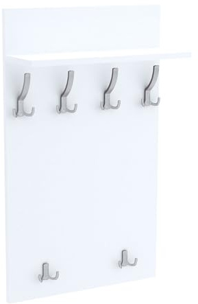 AKKE Maxi Appendiabiti Ingresso Moderno da Parete Muro Guardaroba 90cm x 60cm Bianco/Alluminio.