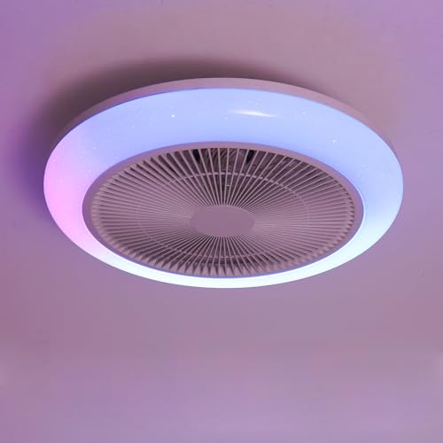JZCDR LED RGB Deckenleuchte mit Ventilator und Fernbedienung Deckenventilator mit Licht Dimmbar Deckenlampe Ventilator Lampe APP Bluetooth Lautsprecher Schlafzimmer Decken Beleuchtung 6-Speed
