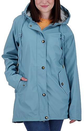 Ankerglut Damen Damen Friesennerz Regenmantel Regenjacke mit Kapuze Gefüttert Wasserdicht Wetterfest Übergangsjacke #Ankerglutnebel Regenjacke