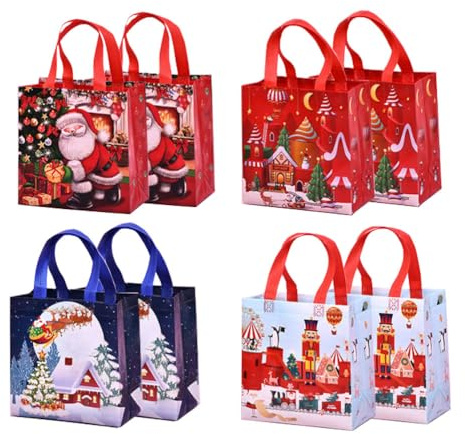 8pcs Weihnachten Geschenk Taschen mit Griff,wiederverwendbare Taschen Einkaufstaschen, Party Taschen,für Weihnachten Geschenk Dekorationen