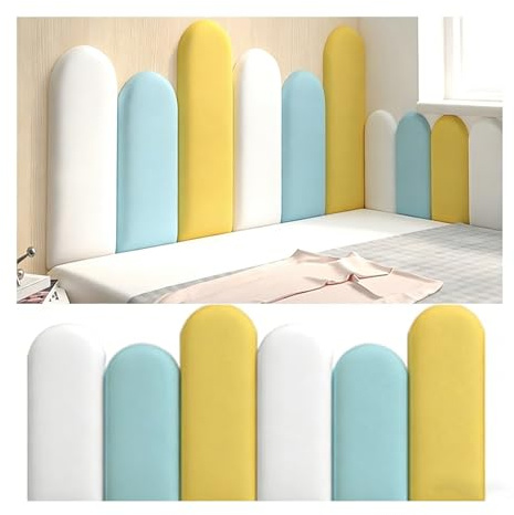 XILYZMO Bett Kopfteil Wandpolster, Wasserdicht Weich Wandaufkleber, Selbstklebend Wandtafeln, Wiederverwendbar Kinderzimmer Bett-Kopfteile Für Wanddekoration (Farbe : Gelb, Größe : 55x200cm)