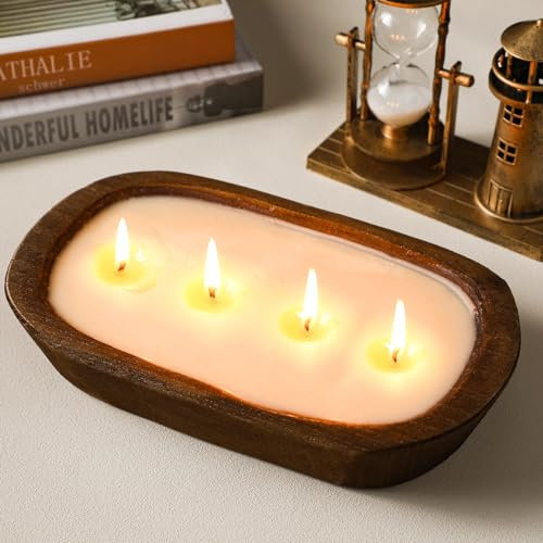 Barydat Velas de madera para cuenco de masa, velas grandes de soja con 4 mechas, regalos decorativos para el hogar, centro de mesa de granja (10 x 6 pulgadas)
