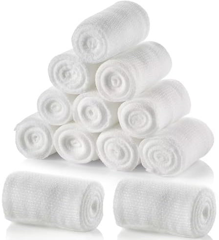 Mullbinden Fixierbinden 10 cm x 4.5 m Weich Atmungsaktiv Elastische Gaze für Wundverbände Wundversorgung 12 Rollen