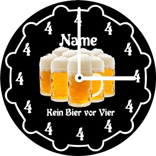 Print Equipment (60.15) Wanduhr Glasuhr Spruch Kein Bier vor Vier - Ø 29 cm - inklusive Name