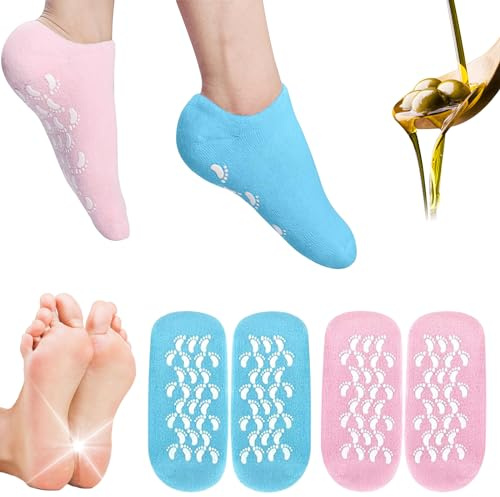 2Pairs Moisturizing Socks - Silicone Socks for Dry Cracked Feet Women - Lotion Gel Socks for Repairing,Softening and Hydrating Feet