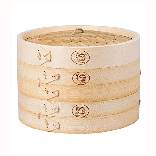 Küchen-Bambus-Dampfgarer,asiatischer handgemachter Holz-Gemüsedampfer-Korb,2 dritter natürlicher Knödeldampfer mit Auskleidung für Reishuhn Dim Sum Health-Kochset 2 dritter 28 x 6,2 cm(11 x