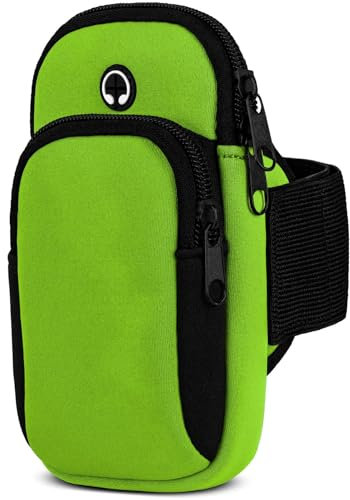moex Handytasche Joggen für Samsung Galaxy S24 Sportarmband Handy aus Neopren, Handyhalterung Arm zum Laufen Sport Armband, Laufarmband mit 2 Fächern, Lauftasche Jogging - Grün
