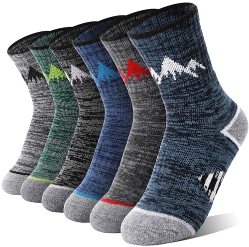 ANTSANG Kids Merino Wool Hiking Socks Boys Girls Toddlers Thermal Warm Winter Thick Cushion Snow Ski Crew Youth Socks 6 Pairs Gift Stocking Stuffers(Grey,1-3T)
