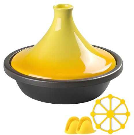 DYHQQ Cast Iron Tagine Pot for Cooking, Enameled Cast Iron Cooking Pot with Enameled Cast Iron Base And Ceramic Lid, Non Stick Tajine Pot Tagine Cooking Pot