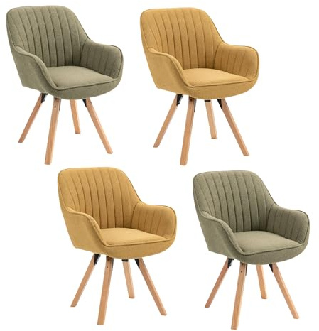 MEUBLE COSY Esszimmerstühle Drehbar 4er Set Küchenstuhl Polsterstuhl Drehstuhl mit Armlehne Sessel Schminkstuhl aus Stoff Massivholzbeine für Esszimmer Wohnzimmer Arbeitszimmer, Bunt