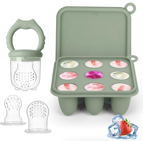 Stampi per ghiaccioli per latte materno per alimenti per frutta, vassoio in silicone per raffreddare la dentizione, alimentatore per alimenti per bambini per l'alimentazione sicura dei bambini