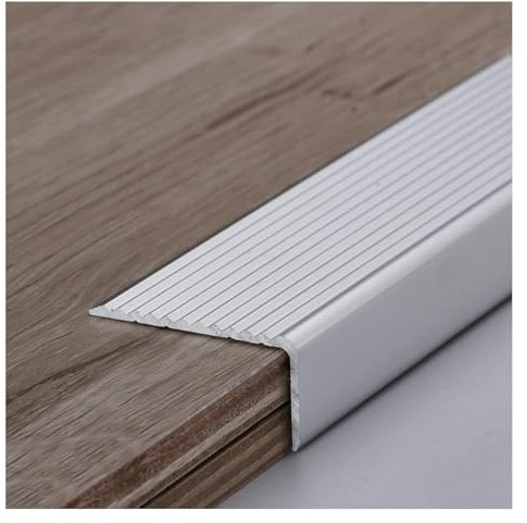 Türschwellenleiste, Übergangsleiste L-förmiger Bodenübergang for Treppen, rutschfeste Aluminium-Treppenstufen for Fliesen/Holz/Laminat, Kantenschutz-Dekoration,(Silver)