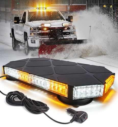 LUMENIX 56 LED Roof Top Strobe Beacon Lights Bar Rooftop Hazard Warning Emergency Safety Flashing Plow Light for Construction Vehicles Tow Commercial Trucks Postal Security Cars Snowplow - Amber White
