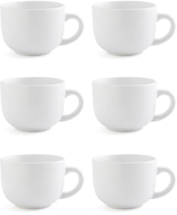 Quid Set de 6 mugs jumbo Snow de porcelana 40 cl | Blanco, Porcelana, forma redonda, acabado liso, 40 cl, 6 piezas, apto para microondas