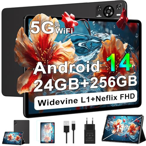 ZIOVO Tablette 11 Pouces Tablette Android 14,24Go RAM+256Go ROM/TF 1To, Octa-Core 2.0GHz,5G WiFi/8000mAh/13+5MP/GMS Certified/Couvercle Métallique/Widevine L1，Tablette Tactile -Noir
