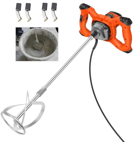 Cement Mixer 2600W Electric Plaster Paddle Mixer Mortar Paint Stirrer Whisk, 6 Variable Speeds, 2M Power Cable with UK Plug, Ideal for Mixing Feed, Plaster, Paint, Cement, Mortar etc (Orange)