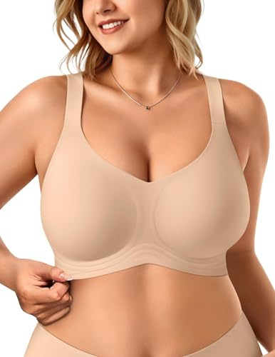Vertvie Sömlös bh för kvinnor utan bygel, push-up, V-ringning, mjuk, bygellös, stora storlekar, vadderad bralette, komfort, t-shirt, halsduk-BH med förlängning, Hög, 3XL