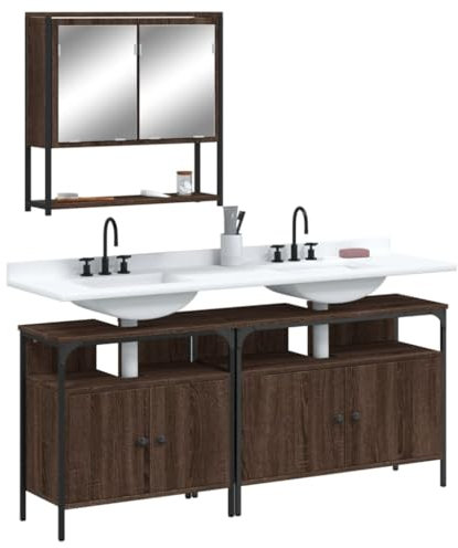 Lauuoeriau Furniture Item home 3-teiliges Badmöbel-Set Braun Eiche Holz-Möbel