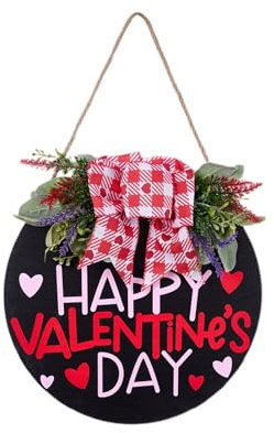 Valentinstag-Türdekoration, rot-weiß karierte Schleife, Valentinstag-Türschild – 30 cm, Herz-Türschild, Wanddekoration für Zuhause, Café, Pub, Restaurant