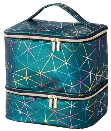 Nail Kit Organizer Bag - 25.5x20x24cm Double Layer Nail Polish Organizer Bag Holds 30 Bottles,PU Leather Nail Polish Storage Bag,Double Layer Nail Varnish Storage,Nail Polish Storage Organiser,