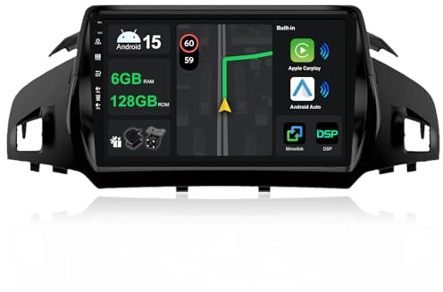 [6G+128G] IPS 9 Android 15 Autoradio Für Ford Kuga Escape C-max 2013-2017 mit navi Octa Core-[Eingebauter CarPlay/Android Auto/DSP/Mirror Link/GPS Navi/360 Camera/Bluetooth 5.0/WiFi/USB