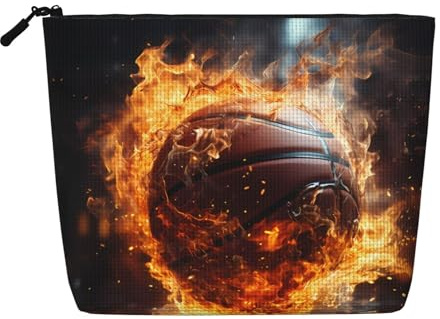 Basketball on Fire and Water Flame Splashing Damen Kultur- und Kosmetiktasche, Unisex-Kulturbeutel, Aufbewahrungstasche für Körperpflege, Schwarz, Einheitsgröße