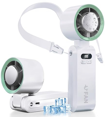 CATGIFF Mini Ventilatore Portatile Turbo,Ventilatore a Mano,Funzione di Raffreddamento,1-199 velocità,con display LED,Batteria da 5000mAh Ventilatore da Collo per i viaggi,il plein air,l'hogar(Bianco)