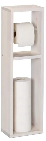 Relaxdays Support pour Le Papier Toilette, Bois de Noyer, H x L x P : env. 70 x 20 x 13 cm, Blanc