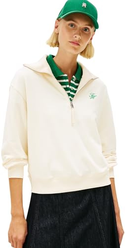 Tommy Hilfiger TH Script Half Zip Terry Swtshrt Ww0ww49470 Felpa con Mezza Zip Donna (Pacco da 1)