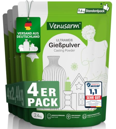 Venusarm Keramik Gießpulver Weiß 9,6kg, [TESTSIEGER] Gips zum Gießen Natürlicher, Reliefgießpulver Lufthärtend und Geruchslos, Giesspulver Weiss für Silikonformen Gießformen, Gießmasse Weiß Ultra