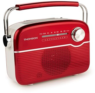 Radio FM, Bluetooth 5.4,Batterie Rechargeable, Secteur ou Recharge Solaire Thomson (Rouge)