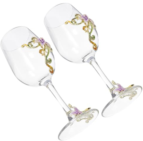 TOYANDONA 2 pièces 2PCS Verres à Vin Émail avec Motif Fleur Verres à Pied pour Vin Mousseux Design Élégant Stables et Résistants pour Maison et Fêtes Violet