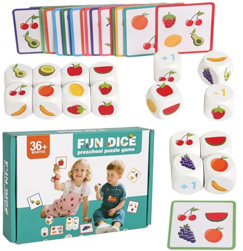dzqad Jeux de Dés pour - Ensemble De Jeu Éducatif Interactif,Jeu De Puzzle D Association De Fruits | pour Développer Compétences À La Maison Et Voyage Éducation Fille Garçon