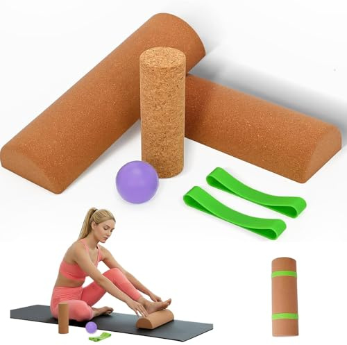 Sughero Piede Balance Board Set Caviglie Rinforzo Tavola di Equilibrio Sughero Rullo per Piedi Fasce per l'equilibrio, Stabilità e Rinforzo Muscolare dei Piedi