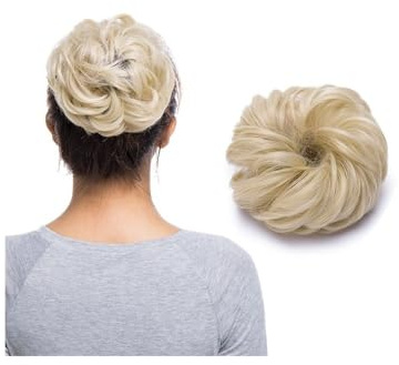 Syntetisk rörig hårknut för kvinnor, hårgummi, elastiskt band, hårdelar ponytail förlängning (blekblond)
