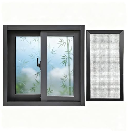 Finestre sostitutive in alluminio con vetro satinato e zanzariere, caratterizzate da un design scorrevole orizzontale, adatte for cantine, garage e box doccia esterni.(40x50 cm)