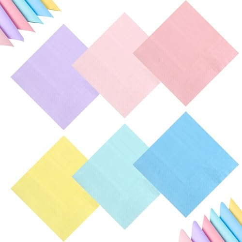 Lot De 72 Serviettes En Papier Pastel 25 x 25 Cm, 6 Couleurs, 2 Plis