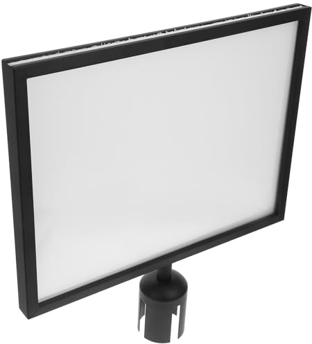 POPETPOP Retractable Belt Stanchion Sign Holder with Metal Portrait Frame, 1m Queue Barrier Post Top Sign Frame for Crowd Control and Airport Line Management, Black A3 Horizontal Display