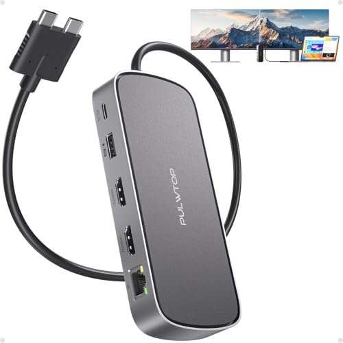MacBook Docking Station Dual Monitor 4K@60Hz para MacBook Pro/Air M5/M4/M3 | PULWTOP Estación de Acoplamiento con 2 * 4K HDMI, PD, Ethernet, USB A/C de 10 Gbps, SD/TF, USB 2.0(Not for Windows)