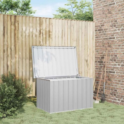 Zentexion Caja de jardín gris 109 x 67 x 65 cm con marco de acero galvanizado resistente a la intemperie, caja de cojines, caja de almacenamiento, caja de almacenamiento, tapa con cerradura para