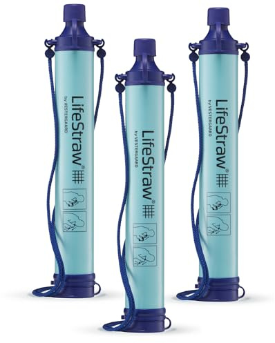 LifeStraw Personal Water Filter for Hiking, Camping, Travel, and Emergency Preparedness, 3 Pack, Blue, Stocking Stuffers, Christmas Gifts for Men and Women